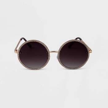 Women's Metal Crystal Round Sunglasses - A New Day™ Gold