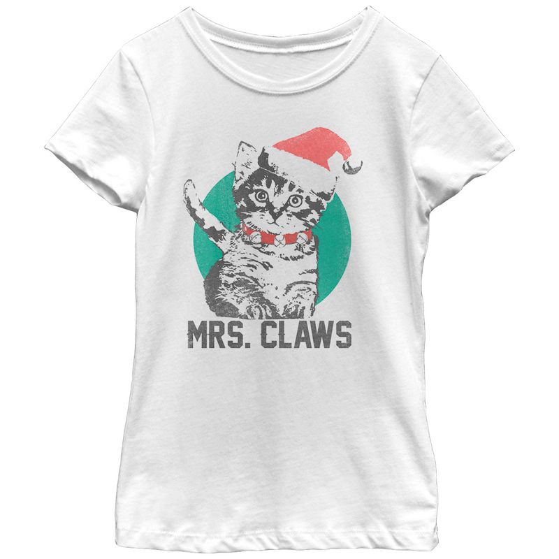 Girl's Lost Gods Christmas Kitten Mrs. Claws T-Shirt, 1 of 5