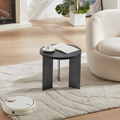 Round Coffee Table with Metal Base,Small Side Table for Living Room or Bedroom,Modern Accent Table - The Pop Home