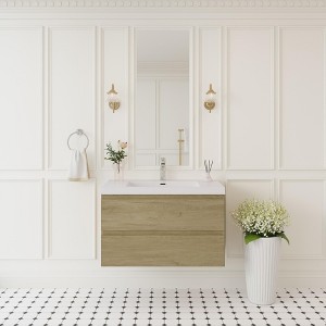 ChicFurnit Bathroom Vanities 36 Inch Wallmounted Vanity with Resin Sink and Soft Close Drawers for Bathroom, Brown, 35.43"*19.69"*22.44" - 1 of 4