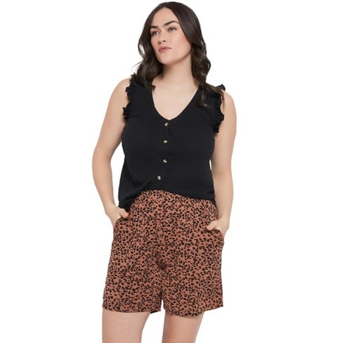 ellos Women's Plus Size Pull-On Knit Shorts With Pockets, 34/36 - Animal  Print