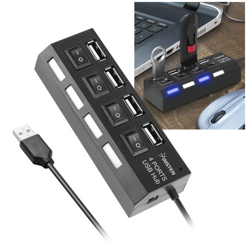 Insten 4 Port Usb 2 0 Hub With Individual On Off Power Switches And Leds Target