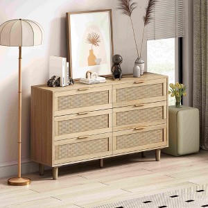 Airsurfer 51.18"6-Drawers Rattan Storage Cabinet Rattan Drawer,for Bedroom,Living Room,Natural - 1 of 4
