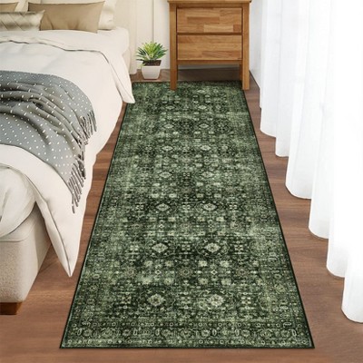Vintage Rug Living Room Rug Floral Print Rugs with Non-Slip Backing, Low Pile Non-Shedding Area Rug