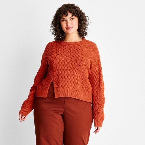 Women's Cropped Cable Knit Crewneck Sweater - Future Collective™ With Reese  Blutstein Red 2x : Target