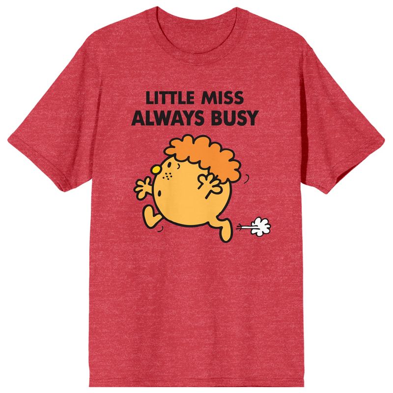 Mr. Men And Little Miss Meme Little Miss Always Busy Crew Neck Short Sleeve Red Heather Women's T-shirt, 1 of 4