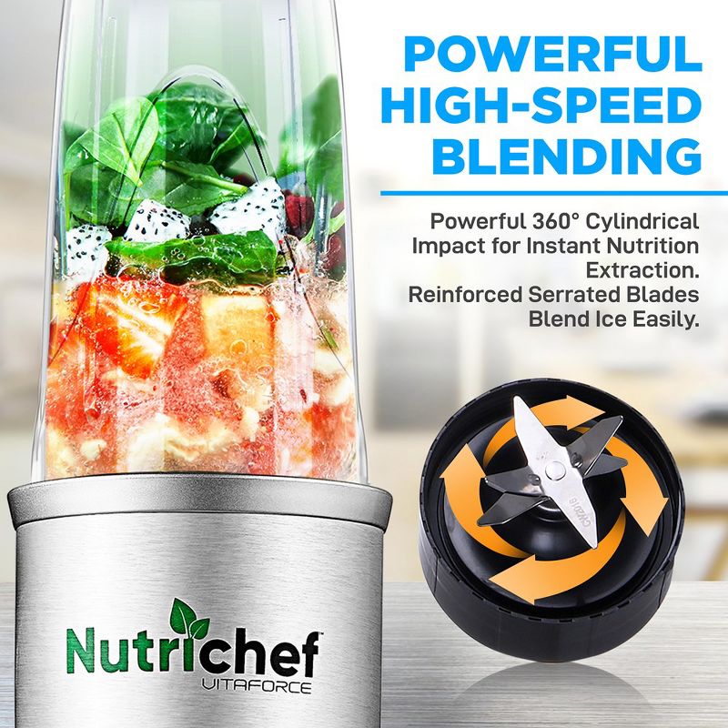 NutriChef Personal Electric Single Serve Blender 1200W, Stainless, 4 of 10