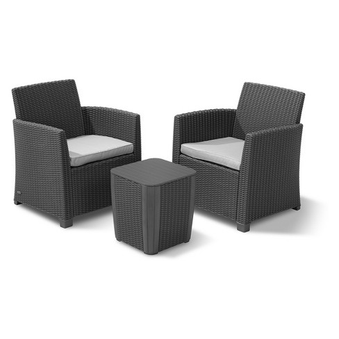 Corona 3pc Outdoor Resin Patio Balcony Set With Cushions Graphite