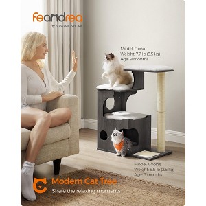 WoodyWonders 33.8-Inch Modern Cat Tower with 3 Perches, Scratching Post & Cave, Includes 4 Washable Cushions - 1 of 4