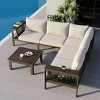 Outdoor 4-Pieces L-Shaped Sectional Sofa, Acacia Frame Sofa with Woven Mesh Armrests and Table, Sofa with Polyester Cushions–Cuddlewood - 2 of 4