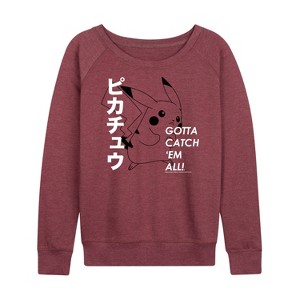 Women's - Pokémon - Pikachu Gotta Catch 'Em All! Lightweight French Terry Wide Neck Long Sleeve Shirt - 1 of 4