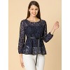 Allegra K Women's Semi-Sheer Elegant Tie Waist Long Sleeve Floral Lace Peplum Blouses - image 2 of 4