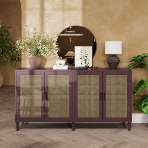 CAVINAS Decorative Storage Cabinet with 4 Rattan Doors,Accent Cabinet with Adjustable Shelves,Entryway Cabinet for Living Room,Office,Easy Assembly - 1 of 4