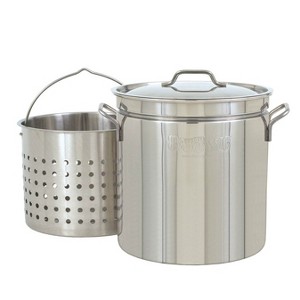 Bayou Classic 24 Quart Stainless Steel Stockpot, Large Cooking Pot with Vented Lid & Basket for Boil, Fry, Steam, and Outdoor Cooks, BC-1124, Silver - 1 of 3