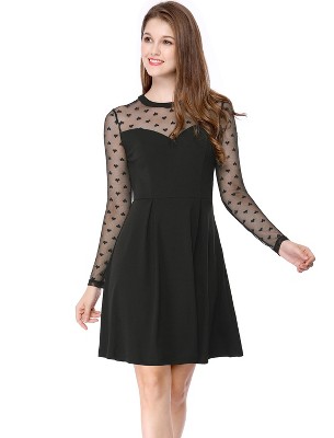 Allegra K Women's Heart Mesh Sheer Long Sleeve Gothic Cocktail Skater Party Dress