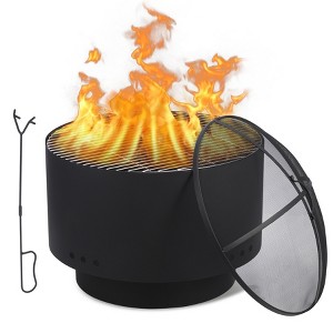 Garvee 26 Inch Outdoor Fire Pit with Removable Ash Pan and Fire Poker, Carbon Steel Firepit for Camping, Picnic, Backyard, Black - 1 of 4