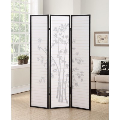 Black 3-Panel Shoji Room Divider with Bamboo Print