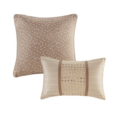 King Beige Faux Silk Embroidered Comforter Set