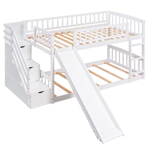 Stairway Twin Over Twin Bunk Bed With Two Drawers And Slide White ...