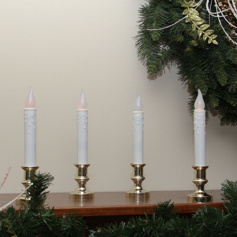 Northlight Set of 4 White and Gold LED C5 Flickering Christmas Candle Lamps with Timer 8.5", 3 of 4
