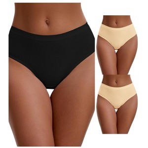 INSPIRE CHIC Women's Cotton High Waist Bright Trim Briefs Elastic Waistband Breathable Underwear 3 Packs - 1 of 4
