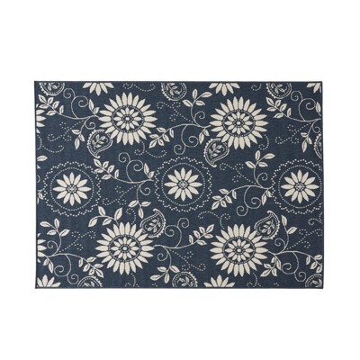FONTOI Woven Area Rugs, Indoor and Outdoor Geometric Rugs with Floral Pattern, Floor Mat Carpet for Home Backyard Patio Porch, Dark Blue,