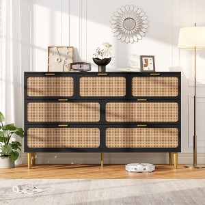 GustoWave 7-Drawer Rattan Dresser, Tall Chest of Drawers with Handwoven Doors and 5 Strong Metal Legs for Bedroom, Living Room Storage - 1 of 4