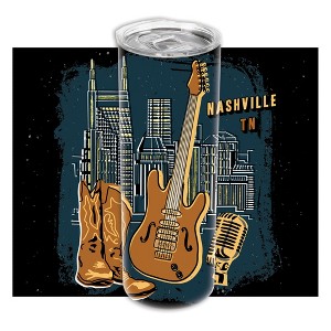Nashville Tennessee Skyline Honky Tonk Brown Cowboy Boots and Guitar 20 ounce Stainless Steel Travel Tumbler with Lid For Your On The Go Beverages - 1 of 4