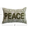 Storied Home Charming Cotton and Linen Block Printed Lumbar Pillow with Flowers and Kantha Stitch, Green and Natural - 2 of 2