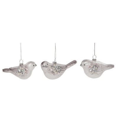 Transpac Glass 4.75 in. Multicolored Christmas Bird Ornament Set of 3