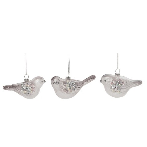 Transpac Glass 4.75 In. Multicolored Christmas Bird Ornament Set Of 3 