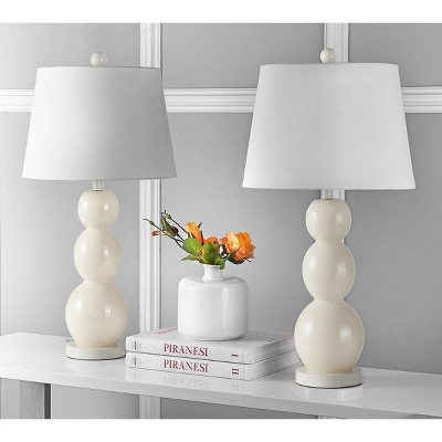 Light Grey Glass 3-Sphere Table Lamp Set with Cotton Shade
