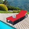 Tangkula Outdoor Rattan Chaise Lounge Chair Adjustable Backrest Recliner with Red Cushions - 3 of 4