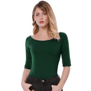 INSPIRE CHIC Women's Half Sleeves Scoop Neck Fitted Layering Soft T-Shirt - 1 of 4