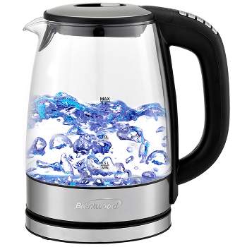 Brentwood Glass 1.7 Liter Electric Kettle with 6 Temperature Presets in Silver and Black