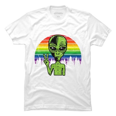 Adult Design By Humans Alien Peace Pride Retro Stripes By Tomoken T-Shirt