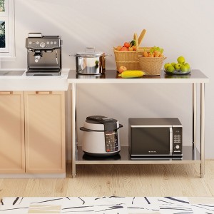 Stainless Steel 2 Tier Work Table with Wheels,Kitchen Prep Table with Undershelf&Pre-Assembled Feet,Utility Tables for Restaurant,Home,Workshop - 1 of 4