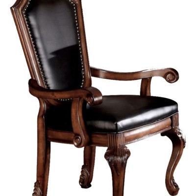 Chateau De Ville Black Faux Leather and Cherry Wood Arm Chair