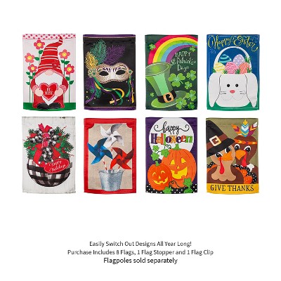Evergreen Seasonal Suede Garden Flag Set of 8, Whimsical