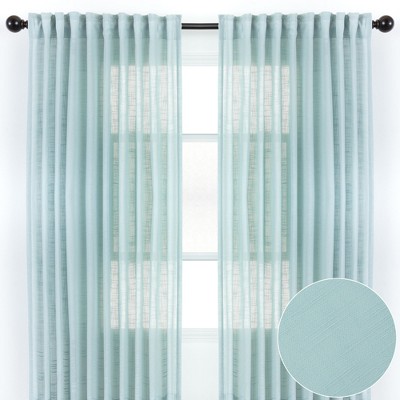 Light Blue Polyester Semi-Sheer 52" x 63" Window Curtain Panels