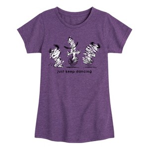 Girls' - Peanuts - Snoopy Just Keep Dancing Fitted Short Sleeve Graphic T-Shirt - 1 of 4