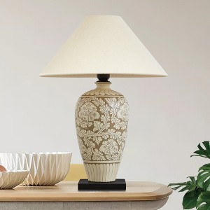 POWLIG 23-in Handmade Vintage LED Ceramic Table Lamp with Linen Shade - 1 of 4