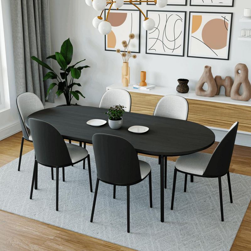 LeisureMod Tule Dining Chair with PU Leather/Velvet/Suede Seat and Black Steel Frame, 2 of 14