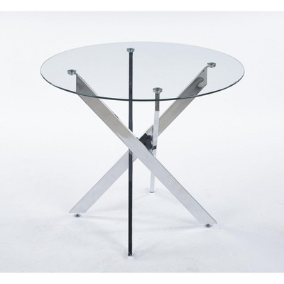 NicBex 35.43 Inch Round Dining Table with Tempered Glass Tabletop and Cross Metal Base for Living Dining Room,Conference Room