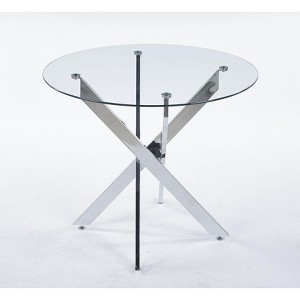 NicBex 35.43 Inch Round Dining Table with Tempered Glass Tabletop and Cross Metal Base for Living Dining Room,Conference Room - 1 of 4