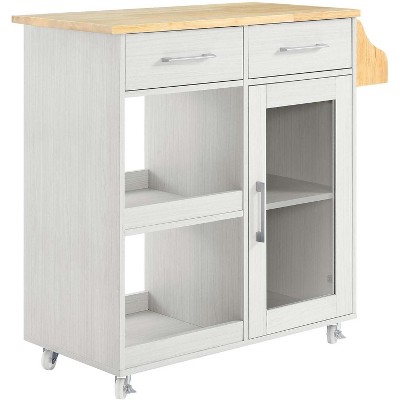 Modway Culinary Rolling Kitchen Cart with Storage in White Natural - 3 Tiers Kitchen Island on Wheels with Spice Rack, Functional as a Coffee Station