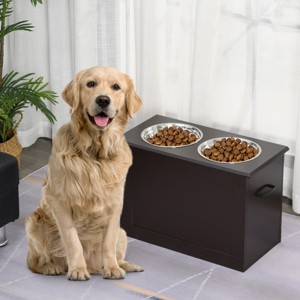 16'' Elevated Dog Feeder with Storage Cabinet,Raised Pet Bowl Stand for Large Dogs,2 Stainless Steel Bowls–LAOTIES - 1 of 4