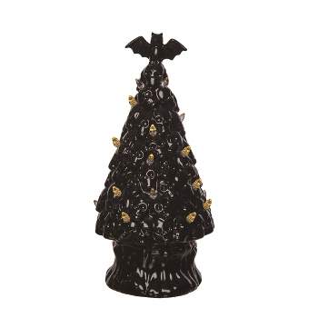 Transpac Dolomite 14.5 in. Black Halloween Light Up Tree with Bat Topper