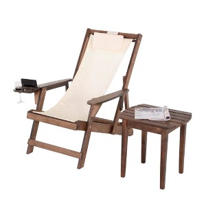 Jiallo Romantic Collection Canvas Sling Chair with Cup and Wine Holder and end table - 1 of 4