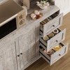 67" Tall Kitchen Hutch Storage Cabinet, Farmhosue Coffee Bar Cabinet with 3 Drawers and LED Lights, Freestanding Food Pantry with Countertop - 4 of 4